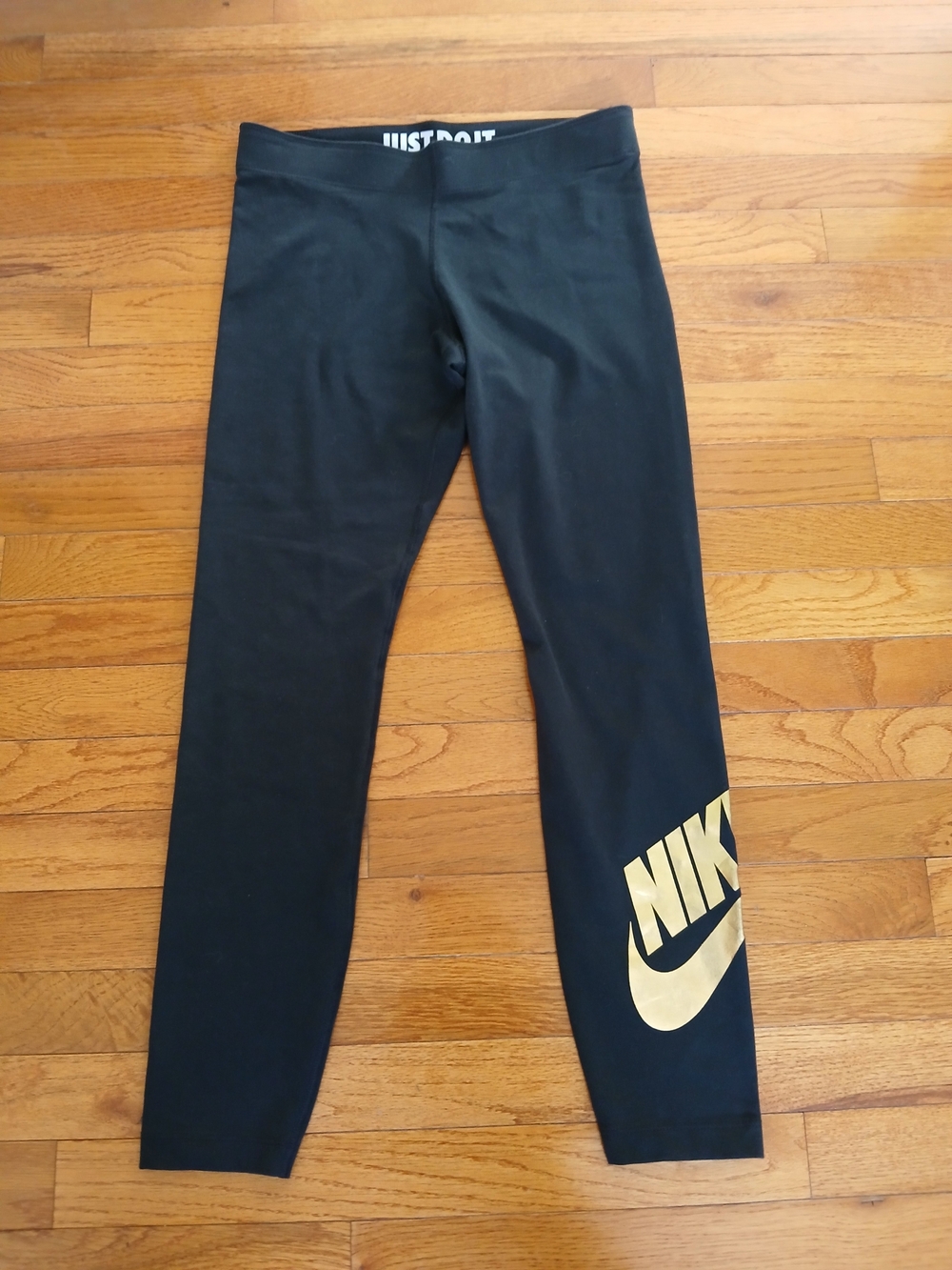 Nike Girls' Black Leggings with Gold Logo